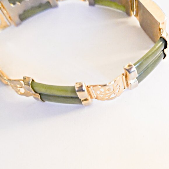 Green Jade Double Fu Fuku Fortune Link Bracelet - Picture 2 of 2